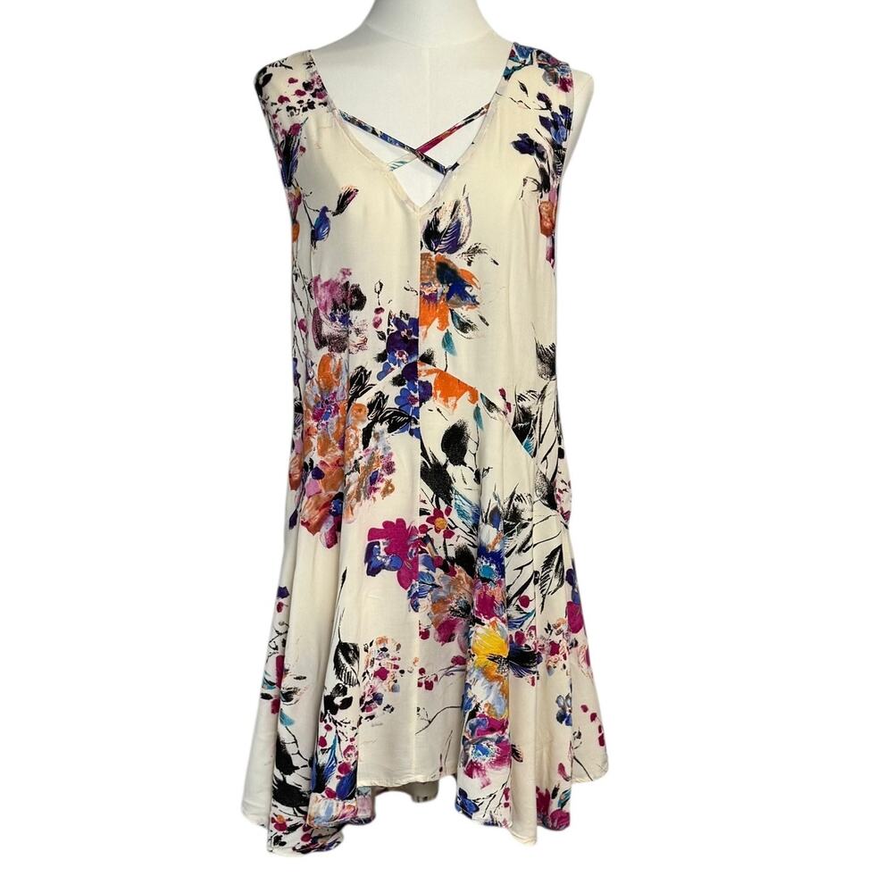 Umgee Floral Swing Dress Size Small Boho Flowy V-Neck Sleeveless - Picture 2 of 8